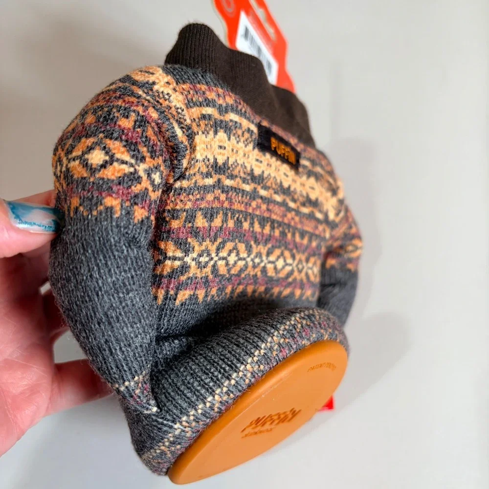 Puffin Drinkwear Espresso Cardigan Beer Can Cooler Koozie Fair Isle Knit NEW